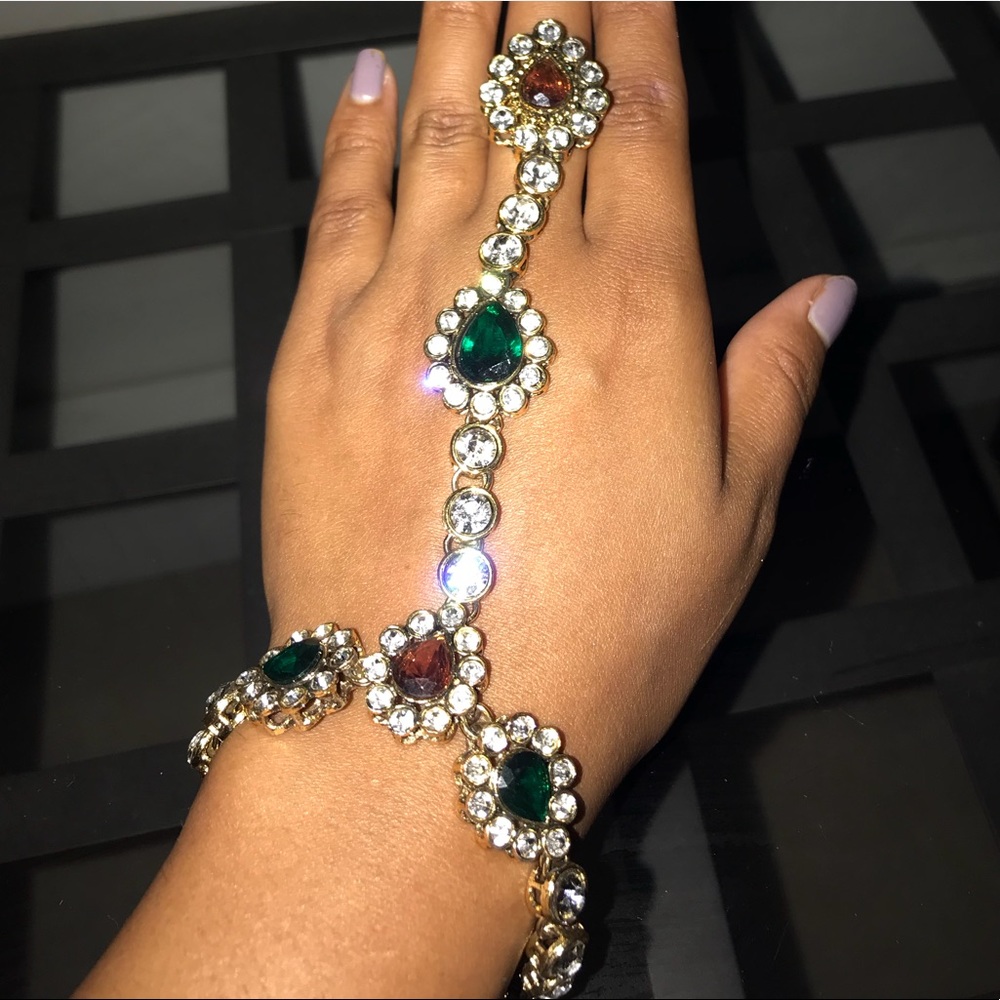 Ethnic hand bracelets with ring